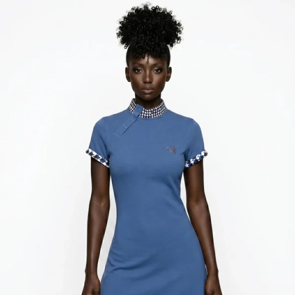 Ashlyn Mandarin Collar Polo Dress - Blue