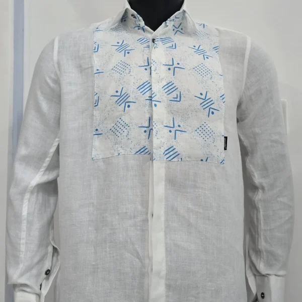 Slim-Fit Linen L/S Blue Shirts