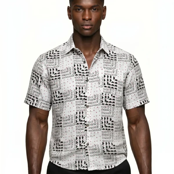 SlimFit Linen-Black Red and White Shirts