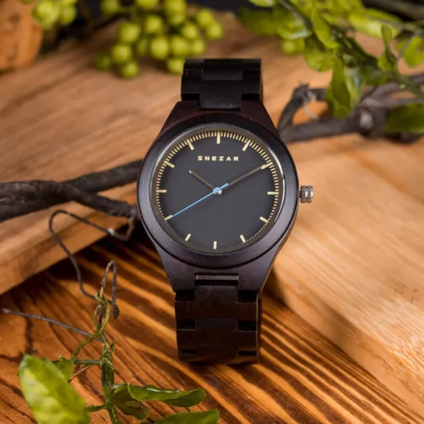 Snezar Metal & Wooden Ebony Black Timepiece