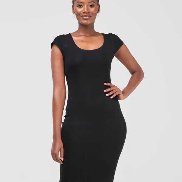 Vivo Basic Cap Sleeved Leila Dress (Black)