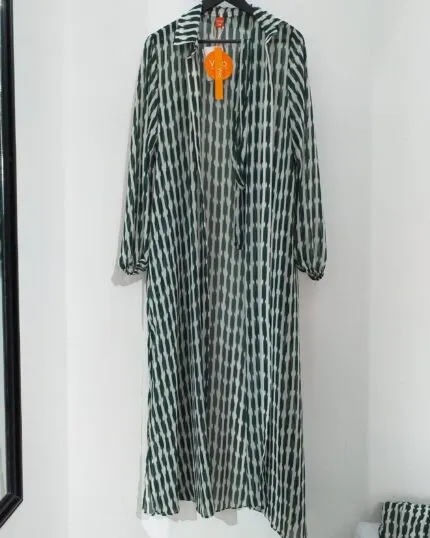 Vivo Sana Long Sleeved Maxi Coverup (Green-White Print) with pants +Belt
