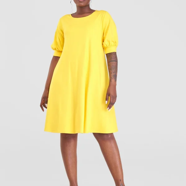 Vivo Tana Puff Sleeve A-Line Dress (Yellow)