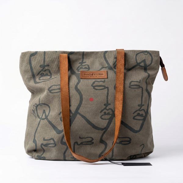 Grey Canvas Green Issho Print Dorothy Tote