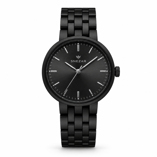 Snezar Metal & Wooden Ebony Black Timepiece