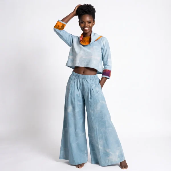 Thabi Indigo Flare - Cut Crop Top