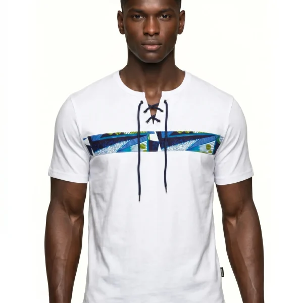 Men’s Short T-shirts – FEN Front Lace Up – White