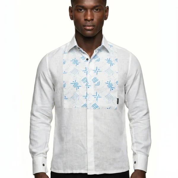 Slim-Fit Linen L_S Blue Shirts