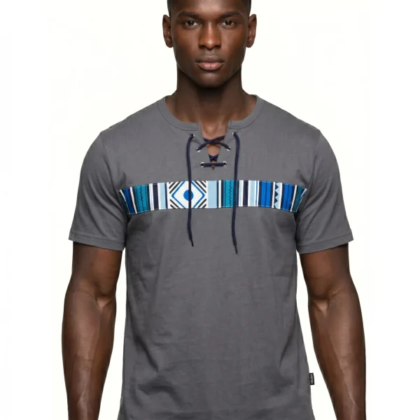 Men_s Short T-shirts – FEN Front Lace Up – Grey _ White