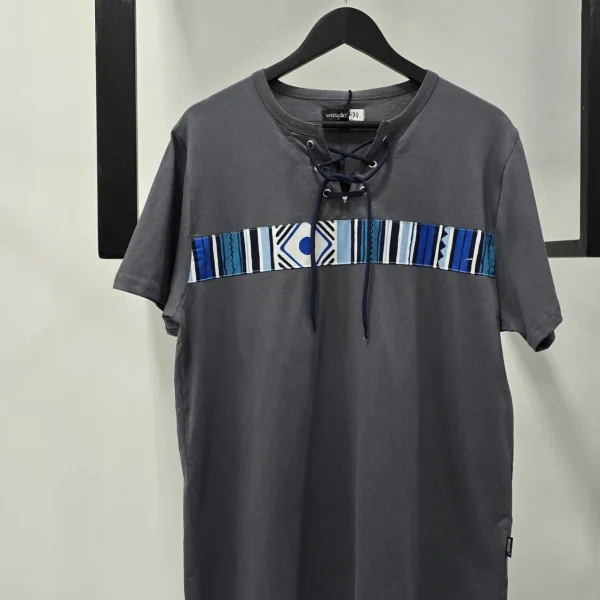 Men_s Short T-shirts – FEN Front Lace Up – Grey _ White