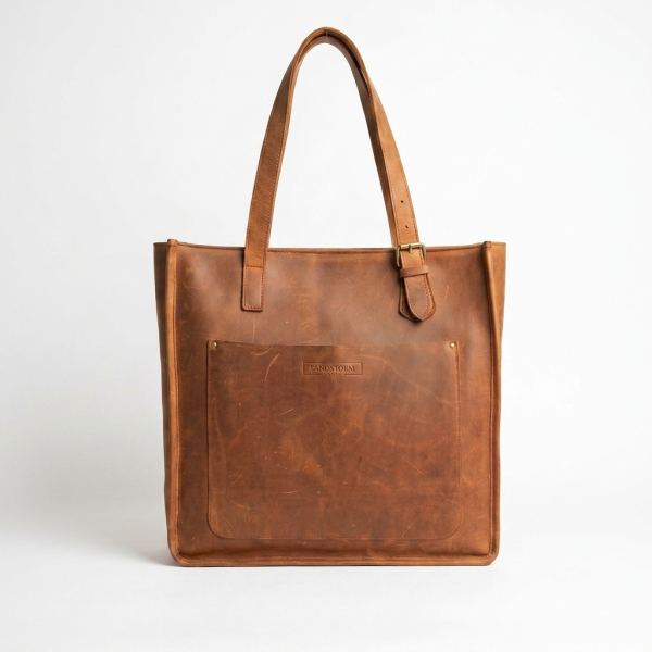Pull-up Leather Pauline Tote- Tan