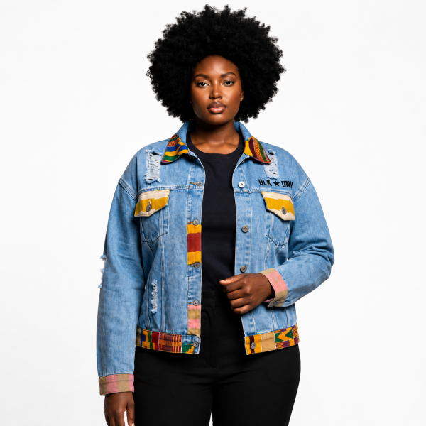 BLKSTAR UTD Multicolor Kente Trim Denim Jacket