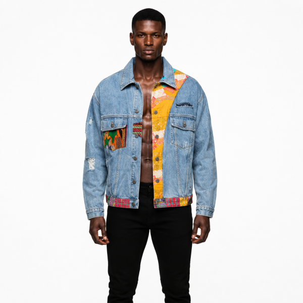 BLKSTAR UTD Orange Kente Panel Denim Jacket